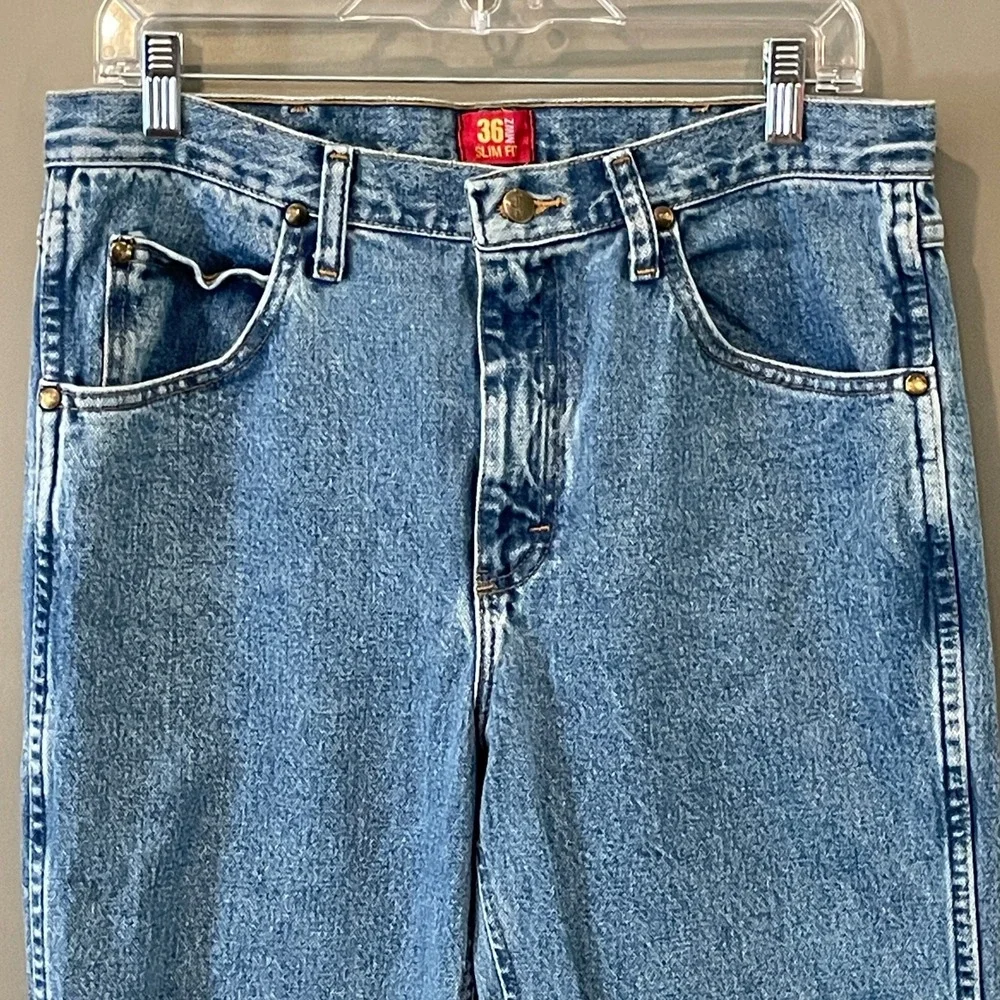 Wrangler 36MWZ Cowboy Cut Slim Fit Jeans Mens 32x36 Stonewash Blue Denim NEW
